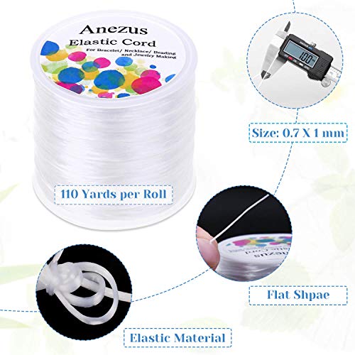 Stretchy String for Bracelets, Anezus Elastic String Jewelry Bead Cord with 2pcs Large Eye Beading Needles for Seed Beads, Pony Beads, Bracelets and Jewelry Making White