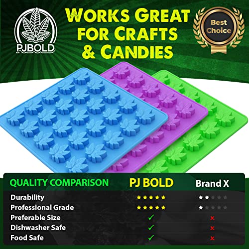 PJ BOLD Marijuana Weed Leaf Gummy Molds Silicone Candy Mold Kit - 3 Pack