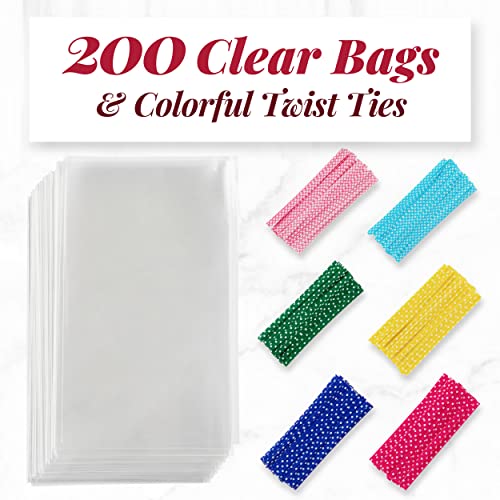 Prestee 200pk Clear Gift Bags for Favors, Cellophane Bags, 6x10 w/ 4" Twist Ties - Goodie Bags, Candy Bags, Cookie Bags for Gift Giving, Clear Treat Bags with Ties, Cellophane Treat Bags (200 Pack)