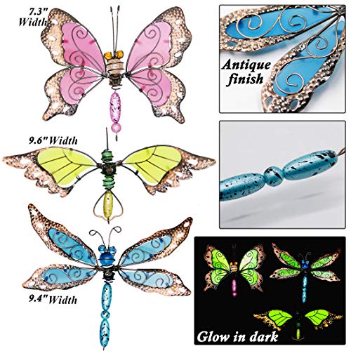 Juegoal 34 Inch Butterfly Garden Stakes Decor, Dragonfly Hummingbird Stakes, Glow in Dark Metal Yard Art for Mom, Mothers Day Ideal Gifts, Indoor Outdoor Lawn Pathway Patio Ornaments, Set of 3