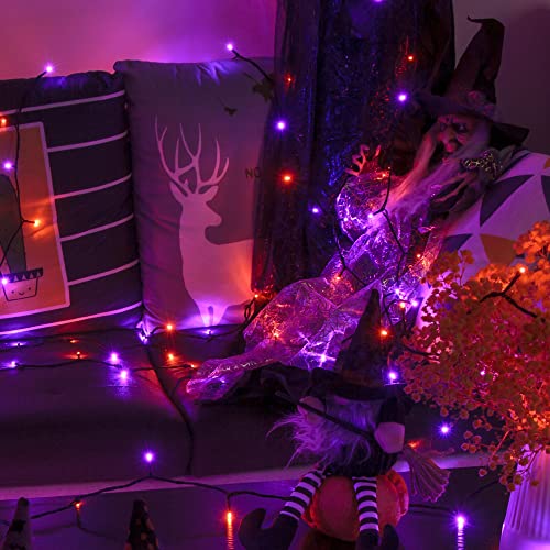 300 LED Halloween Lights, 98.5FT Halloween String Lights with 8 Lighting Modes, Waterproof & Connectable Mini Lights, Plug in for Indoor Outdoor Holiday Party Bedroom Decorations (Purple & Orange)