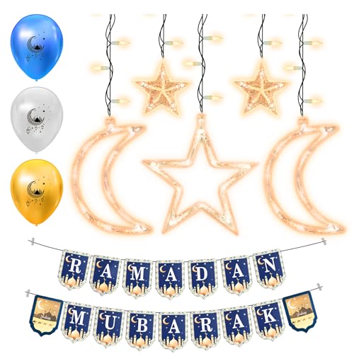 OLEEK Ramadan decorations for home - Ramadan decorations set ( lights -Ramadan banner and balloons )& Eid decoration -Ramadan gifts for kids Ramadan decor زينة رمضان كريم ديكور