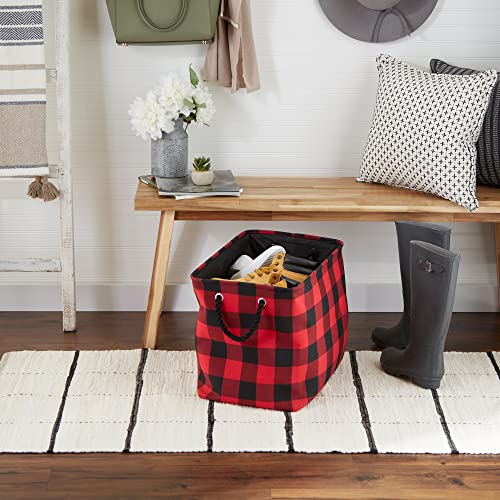DII Buffalo Check Storage Collection Collapsible Bin with Handles, Large Rectangle, 17.5x12x15, Red & Black