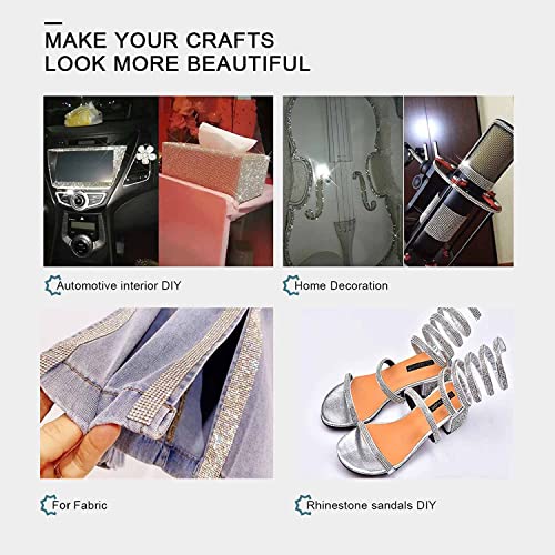 EANLOLY 4 Rolls Self-Adhesive Crystal Rhinestone Ribbon, Diamond Bling Ribbons with 2 mm Rhinestones Sticker for Arts Crafts Wedding Birthday Party DIY Event Car Phone Decoration(Silver)