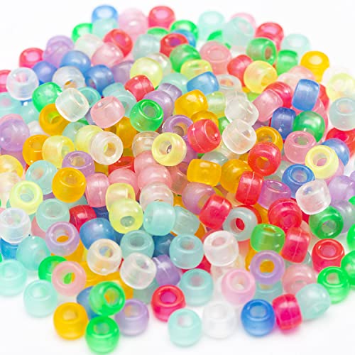 1000 Pcs Acrylic 9 Color Pony Beads 6x9mm Bulk Glow in The Dark for Bracelet Making Hair Beads for Braids
