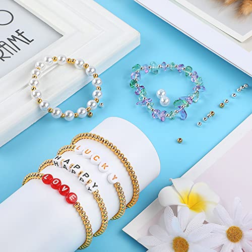 1200Pcs 4mm Round Beads Spacer Beads Smooth Loose Ball Beads for DIY Bracelet Jewelry Making Craft, Silver & Gold