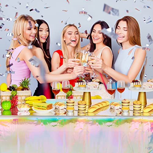 4 Pack Iridescence Plastic Tablecloths Shiny Disposable Laser Rectangle Table Covers Holographic Foil Tablecloth Iridescent Party Decoration Birthday Bridal Wedding Christmas 54" x 108"(Laser)