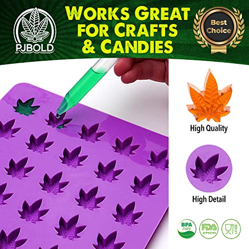 PJ BOLD Marijuana Weed Leaf Gummy Molds Silicone Candy Mold Kit - 3 Pack