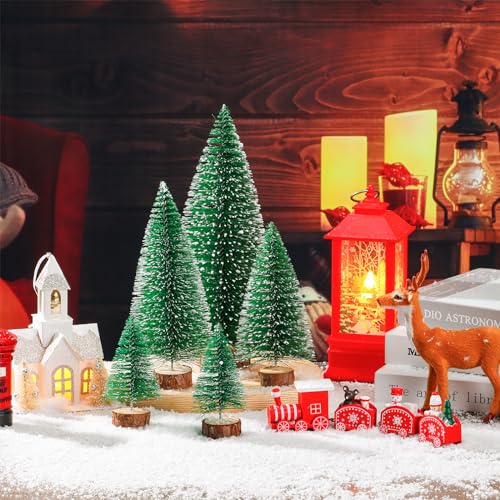 Dream Loom Mini Christmas Tree, 5pcs Artificial Small Tiny Pine Tree with Wooden Bases, Bottle Brush Trees for Xmas Holiday Room Tabletop Decor (Green)