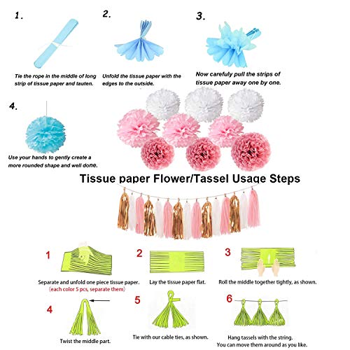 OuMuaMua Pink Rose Gold Birthday Party Decorations Set, Rose Gold Glittery Happy Birthday banner, Tissue Paper Pom, Circle Dots Garland and Tassel Garland for Birthday Party Decorations