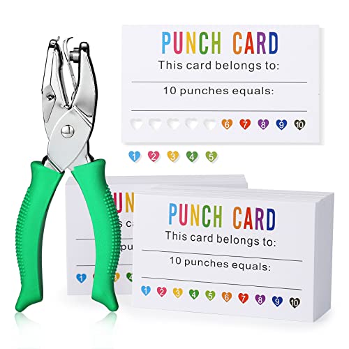 ONEDONE Punch Cards 200 Pack Reward Punch Cards with Heart Shape Hold Puncher Behavior Incentive Awards for Kids Students Teachers Home Classroom School Business Loyalty Gift Cards - 3.5" x 2"