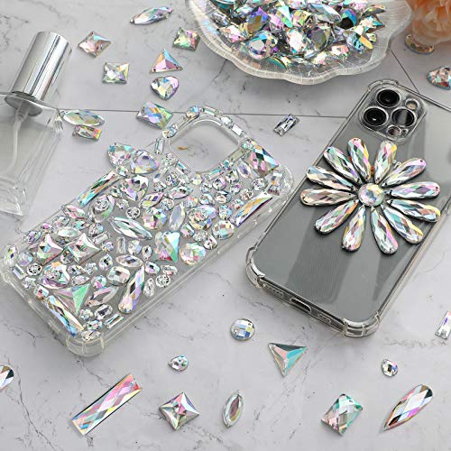 Chuangdi 500 Pieces Sewing Gems Acrylic Sewing Crystal Mixed Shapes Sew On Rhinestones with 2 Holes for Clothes Sewing Beads Decorations (Crystal AB)
