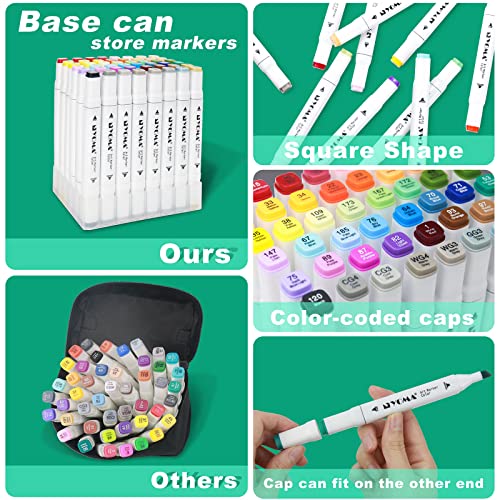 Y YOMA 60 Colors Alcohol Markers Dual Tip Markers Art Markers Set, Unique Colors (1 Marker Case) Alcohol-based Ink, Fine & Chisel, White Penholder