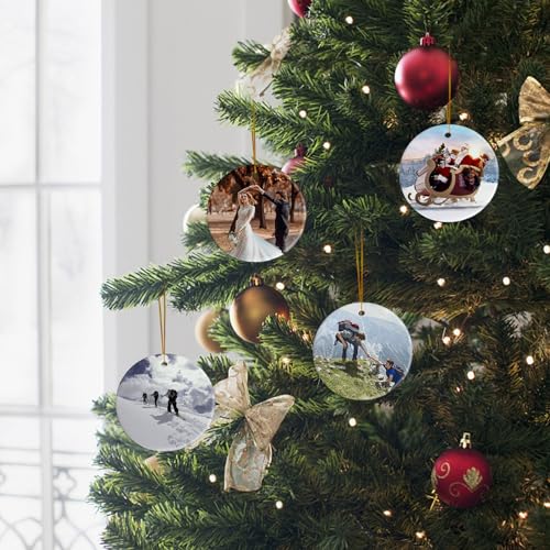 Sublimation Ceramic Ornaments Sublimation Ornament Blanks Bulk Ceramic Discs Ornament for Heat Press Printing White Round Porcelain Ornament Personalized Xmas Tree Ornament (White-12PC)