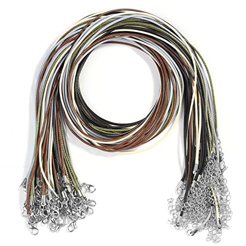 Necklace Cord, Paxcoo 50Pcs Necklace String Rope with Clasp, 24 Inch Waxed Cotton Cord Necklace Bulk for Charms Pendants, Bracelets, Necklaces, Jewelry Making Supplies and Beading Supplies
