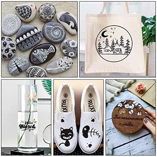 White Paint Pen, 8 Pack 0.7mm Acrylic Paint Pens Acrylic Markers 6 White 2 Black Paint Pens for Rock Painting Wood Canvas Glass Metallic Ceramic Tire Graffiti Paper Drawing, Extra Fine Tip Opaque Ink