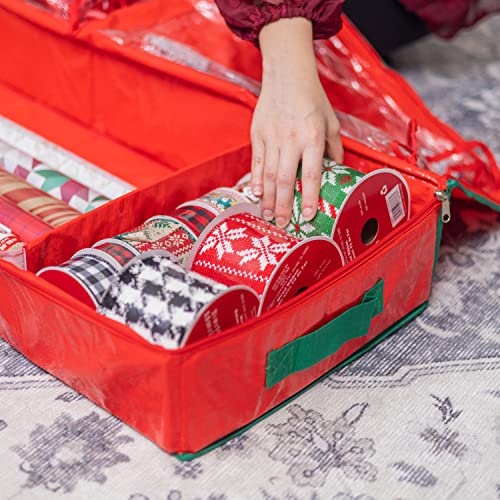 Handy Laundry Gift Wrap Storage Organizer, Easily organize Wrapping Paper, Ribbons, Bows, Scissors, Fits 18-24 Standard Rolls, Keeps Gift Supplies in Perfect Condition & Ready for Next Season, (Red)
