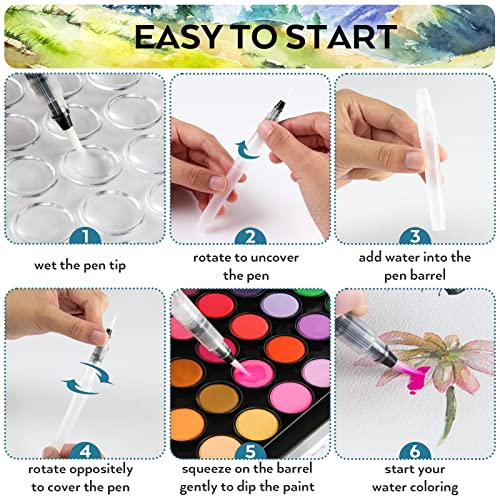 Nicpro Watercolor Paint Set, 48 Water Colors Kit with 3 Squirrel Brushes, Palette, Watercolor Pen, Non-toxic Painting Supplies for Kids, Adults, Students, Beginners and Artists