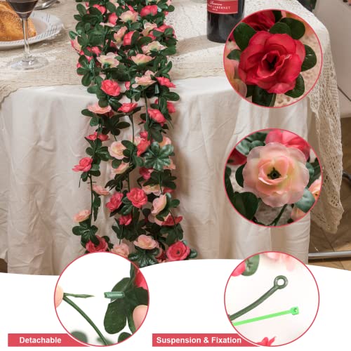 MARTINE MALL Flower Garland Rose Vines, 5 Strands 41Ft Flowers Vines for Bedroom, Rose Flower Garland Decoration, Pink Rose Floral Garland for Room Table Birthday Wedding Party Garden Wall Decor