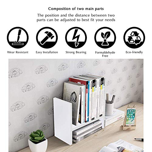Jerry & Maggie Desktop Organizer Office Storage Rack Adjustable Wood Display Shelf - Free Style Double H Display - True Natural Stand Shelf (White)