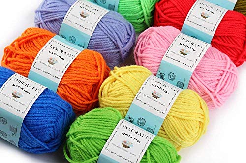 Inscraft 52 Acrylic Yarn Skeins, 1820 Yards 52 Colors, 2 Crochet Hooks, 2 Weaving Needles, 10 Stitch Markers, 1 Bag, for Crocheting & Knitting, Gift Beginners and Adults