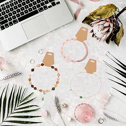 BIKCZEWIN 200 Pieces Keychain Display Cards with Adhesive Necklace Bracelet Jewelry Hanging Blank Kraft Paper Packaging Tags