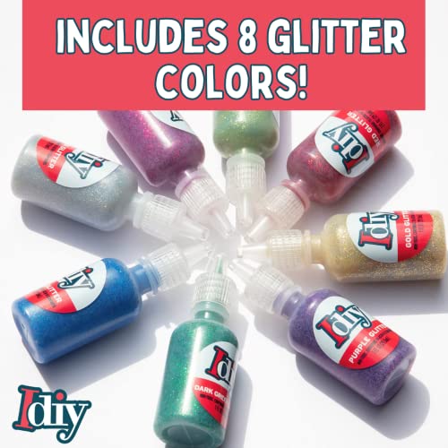 DIY Fabric Paints (8 GLITTER Colors)- 1oz bottles- Ultra Bright 3D Fabric T Shirt Clothing Soft Paint, Non-Toxic Water-Based, Washable, Permanent, Classroom, Kids Birthday Party Art Craft, Summer Camp