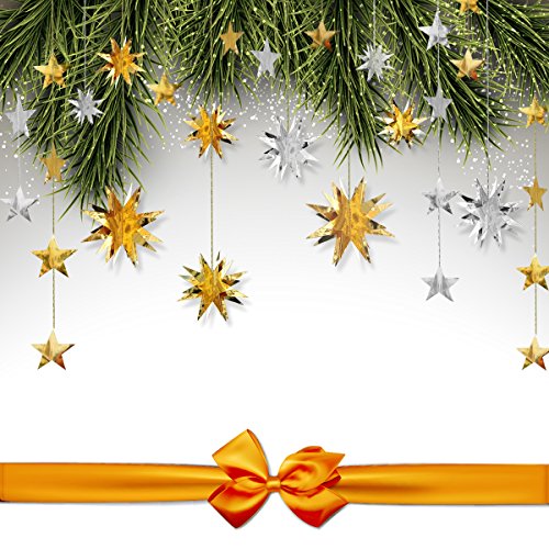 pinkblume Gold Party Decorations Star Garlands Streamer Gold 3D Stars Metallic Paper Hanging Bunting Banner for Birthday Wedding Baby Bridal Shower Holiday Christmas Ramadan EID Mubarak Party Supplies