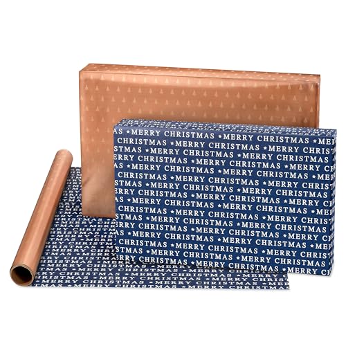 American Greetings 80 sq. ft. Reversible Blue Wrapping Paper Bundle for Christmas, Snowflake, Reindeer, Holiday Test (4 Rolls 30 in. x 8 ft.)