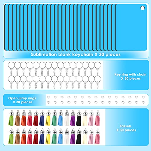 HTVRONT Sublimation Keychain Blanks Bulk - 120Pcs Sublimation Blanks Keychain with Blue Protective Film - MDF Rectangle Keychain with Tassels - Heat Transfer Keychain Blanks Double Sided