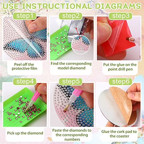 UPINS 8Pcs Diamond Painting Coasters for Drinks DIY Life Coaster Diamond Art Kits for Adults Kids Beginners Diamond Art Craft Supplies (Butterfly)