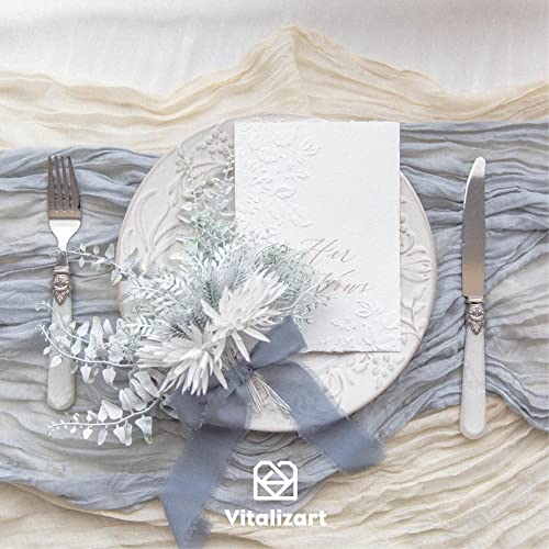 Vitalizart 3 Rolls Handmade Fringe Chiffon Silk Ribbon 1.5" x 7Yd Cream & Green Ribbons Set for Wedding Invitations Bridal Bouquets Gifts Wrapping DIY Crafts