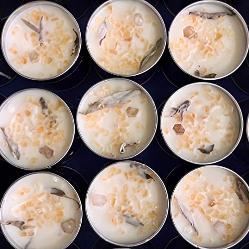 White Sage Smudge Candle with Citrine and Quartz Gemstone Crystals 100% Natural Soy Wax Scented with Essential and Fragrance Oils (White Sage)