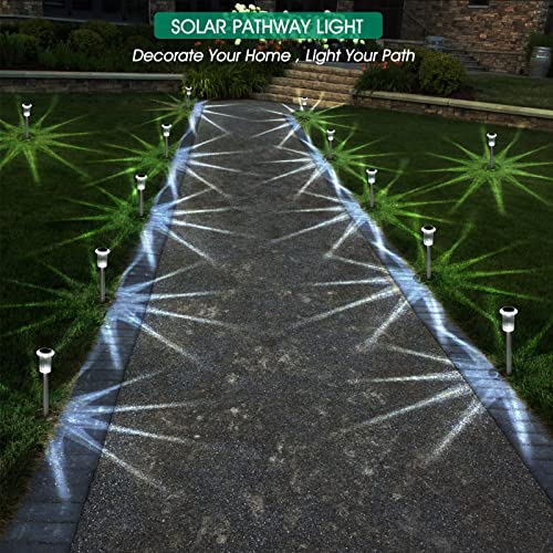 Eyrosa Solar Outdoor Lights, 10 Pack Waterproof Stainless Steel Solar Stake Lights for Pathway Garden Yard Path Walkway Driveway Lawn Decor - Cool White