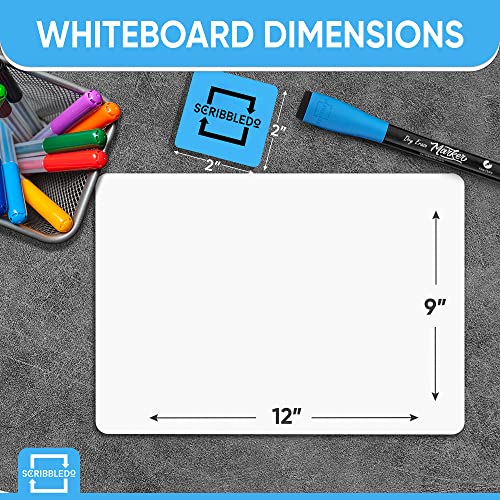 Scribbledo 6 Pack Small White Board Dry Erase Boards Classroom Pack Mini White Boards 9"x12” Personal Whiteboards for Students Teachers School Supplies Lapboards l 6 Mini Whiteboard Erasers Included