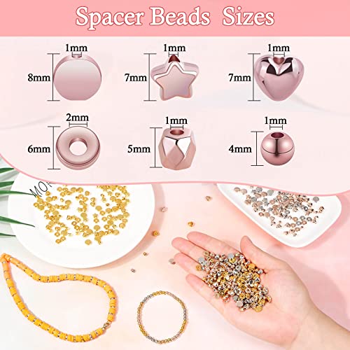 2160 Pieces Gold Spacer Beads Set, Assorted Round Star Gold Beads for Bracelet Jewelry Making(Gold, Sliver, Rose Gold, KC Gold)