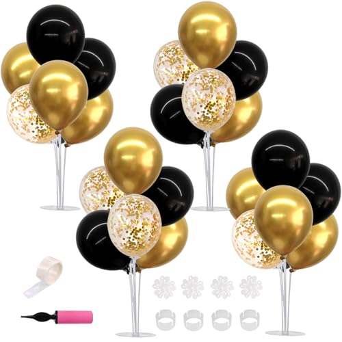 TONIFUL Black Gold Balloon Centerpieces for Table,Balloons Stand Kit for Black Gold Party Decorations Christmas Father's Day Engagement 50th Birthday Anniversary New Year 2024 Graduation Decorations
