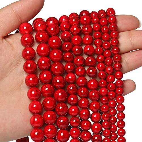 60pcs 6mm Natural Stone Beads Red Turquoise Beads Energy Crystal Healing Power Gemstone for Jewelry Making, DIY Bracelet Necklace