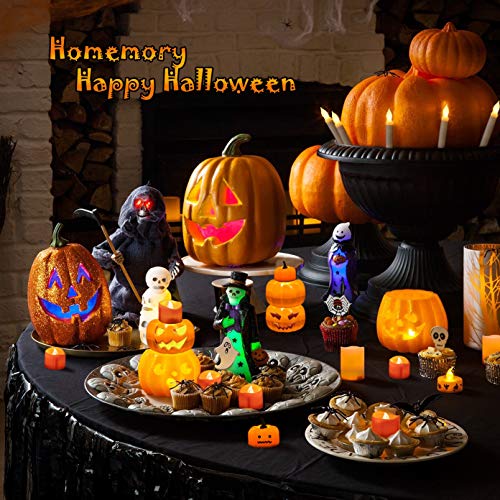 Homemory Halloween 24 Pack Orange Tea Light Candles, Battery Operated LED Tealights, Small Pumpkins Lights, Flameless, Electric Fake Tea Candles