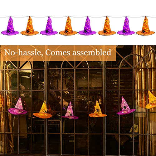 Twinkle Star Halloween Decorations 8 Pcs Lighted Hanging Witch Hats, 14ft 56 LEDs Halloween Indoor Outdoor Remote Control String Lights, Battery Powered with 8 Lighting Modes for Garden, Yard, Tree