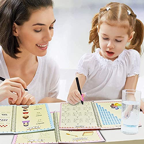 DigMonster™ Magic Ink Copybooks for Kids Reusable Handwriting Workbooks for Preschools Grooves Template Design and Handwriting Aid Practice for Kids The Print Writing (4 Books with Pens)