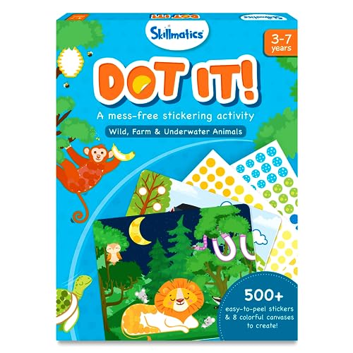 Skillmatics Art Activity - Dot It Animals, No Mess Sticker Art for Kids, Craft Kits, DIY Activity, Gifts for Boys & Girls Ages 3, 4, 5, 6, 7, Travel Toys for Toddlers
