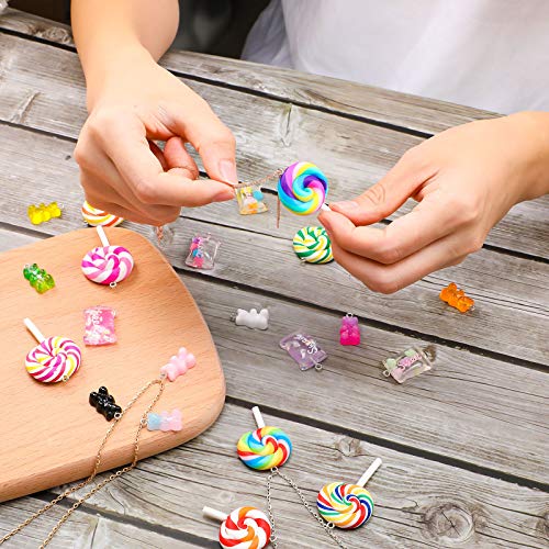 Hicarer Colorful Candy Pendant Charm for Jewelry Making Cute Gummy Bear Lollipops Polymer Clay Resin Charms for DIY Keychain Necklace Bracelet Earring Craft, 70 Pieces