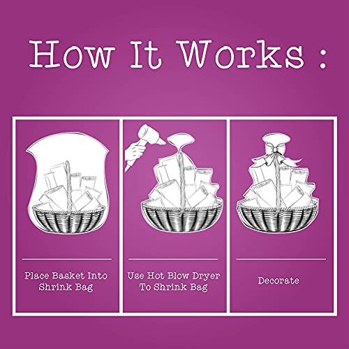 Purple Q Crafts Shrink Wrap Basket Bags 10 Pack For Gift Baskets Clear cellophane PVC Shrink Bags 24"X 30"……