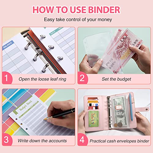 Soomeet Budget Binder, Cash Envelopes For Budgeting, A6 Budget Binder With Zipper Envelopes, Budget Binder for Budgeting with 12Pcs Budget Planner with Cash Envelopes
