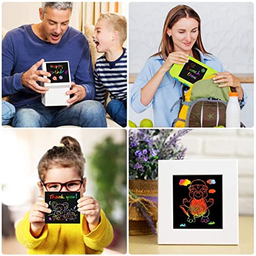 ZMLM Rainbow Scratch Mini Art Notes - 125 Magic Note Pads Cards Sheets for Kids Black Crafts Arts DIY Party Favor Supplies Kit Birthday Game Toy Gifts Box Girls Boys Halloween