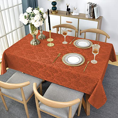 SASTYBALE Rectangle Tablecloth - 52 x 70 Inch Rust Cream Spill Wrinkle Proof Damask Table Cloth, Fall, Harvest, Thanksgiving Tablecloths, Soft Polyester Oblong Table Cover for Kitchen Parties