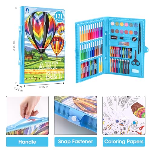 VigorFun Art Kit, Drawing Painting Art Supplies for Kids Girls Boys Teens, Gifts Art Set Case Includes Oil Pastels, Crayons, Colored Pencils, Watercolor Cakes (Blue)