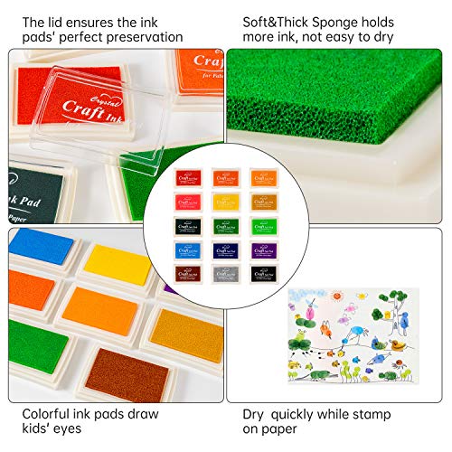 Ink Pad, 15 Colors Finger Washable Stamp Pads for Kids