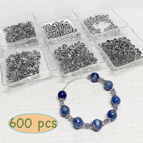 Antique Silver Spacer Bead Caps Bali Style Mixed Tibetan Silver Flower Beads Caps for Bracelet Necklace Earrings Jewelry Making Supplies Findings 600Pcs